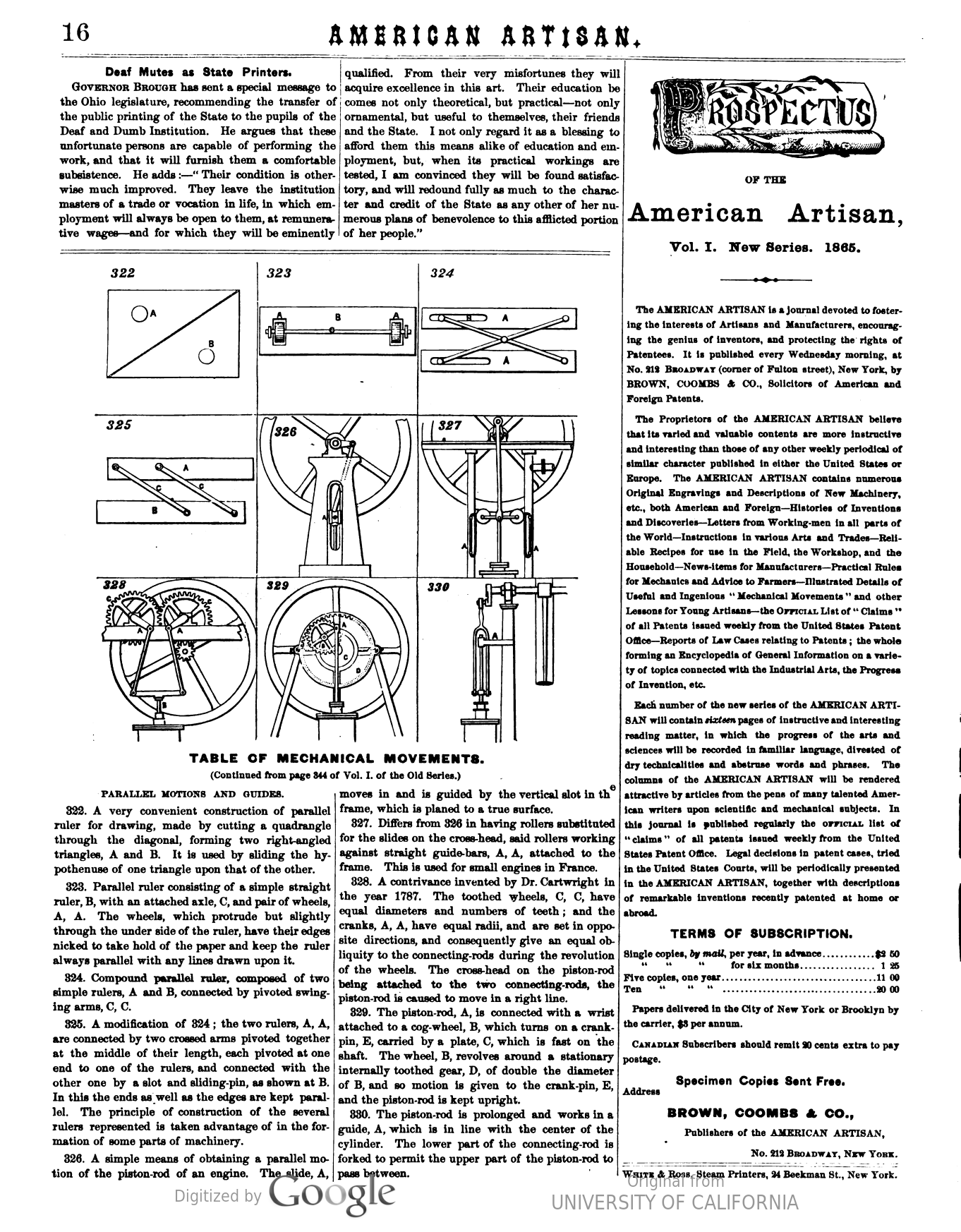 American Artisan showing Mechanical Movements and Prospectus