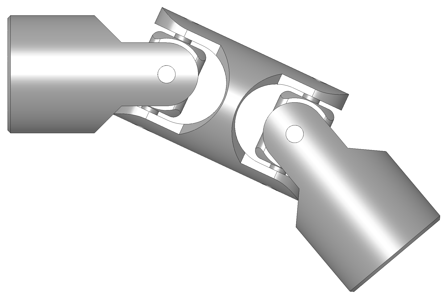 a universal joint 'spider', with one cap off, showing needle bearings