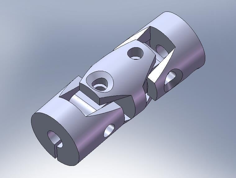 a universal joint 'spider', with one cap off, showing needle bearings